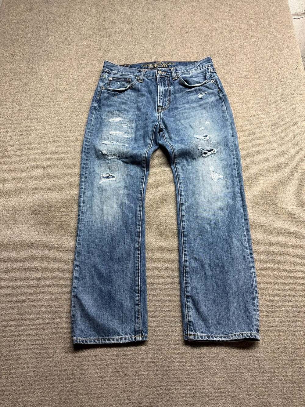 American Eagle Outfitters Original Straight Distressed Denim Jeans Size 32 Blue